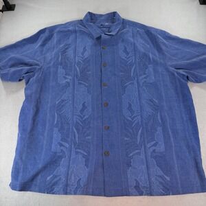 Tommy Bahama Mens 3XLB‎ Silk Camp Shirt Blue Tropical Floral Jacquard